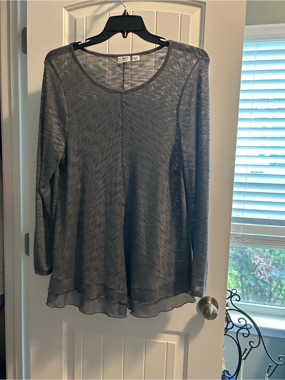 Cato Gray Sheer Scoop-Neck Long Sleeve Top